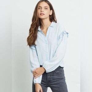 Rails Willow Chambray Light Blue Ruffle Button Down‎ Tencel Shirt Size Small